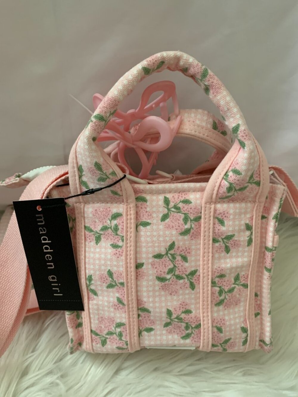MADDEN GIRL Gingham Floral Mini Tote with Wristlet (+BONUS) - Picture 4 of 7